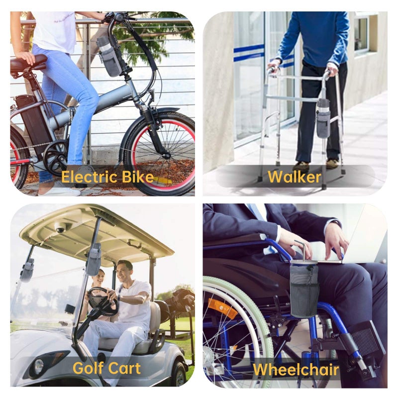GEARV 2Pack Cup Holder for Bike, Scooter and Wheelchair, Water Bottle Holder for UTV/ATV, Walker, Golf Cart and Beach, Universal Drink Holder Accessories with Net Pocket and Cord Lock (Gray) - Image 3